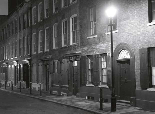 Fournier Street in Spitalfields where the houses are still as they were in 1888.