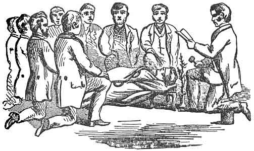 An illustration that shows a group gathered by a grave preparing to perform a ritual.