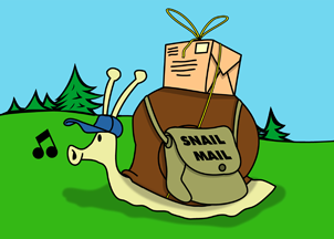A snail delivering mail.