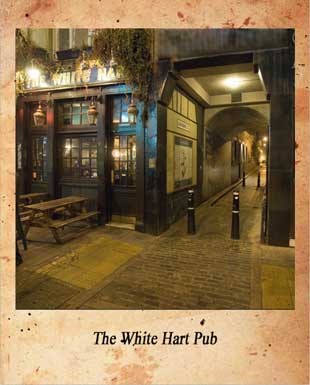 The White Hart Pub at night.